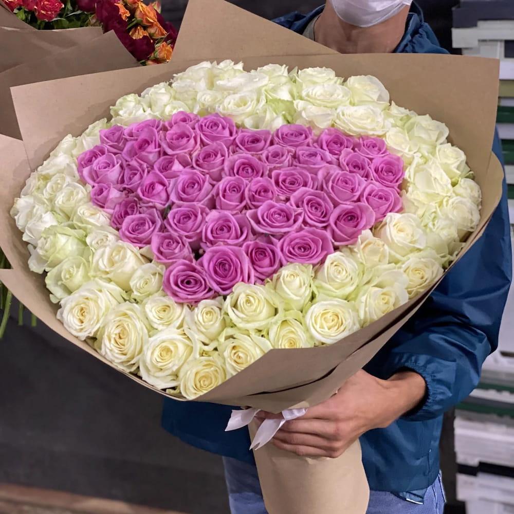 101 Роза Сердце «Нежное Пламя»