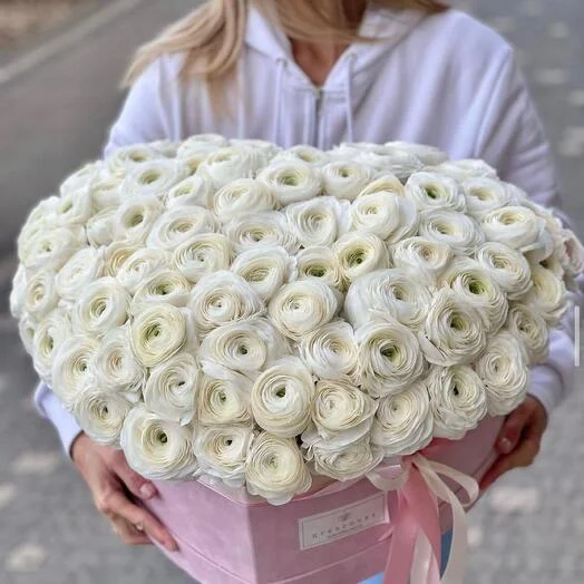 Купить Белые Ранункулюсы в коробке