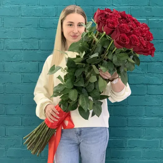 Букет из 25 высоких роз 100 см